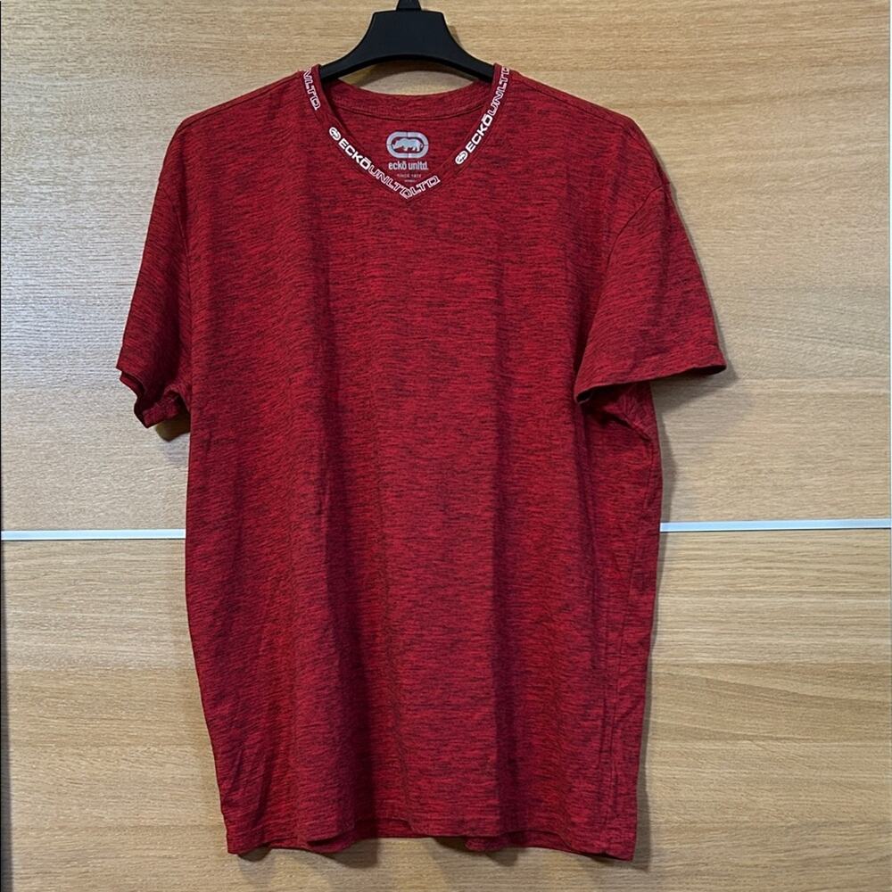 Ecko Unltd Men Sz 3XL dark Red V-Neck Tee - logo on neckline